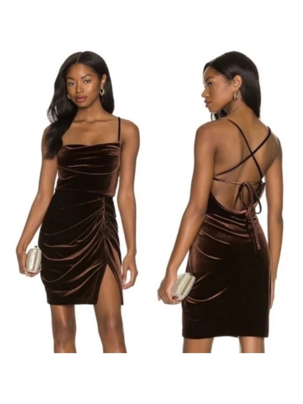Amanda Uprichard Jasalina Velvet Mini Dress in Cocoa Brown